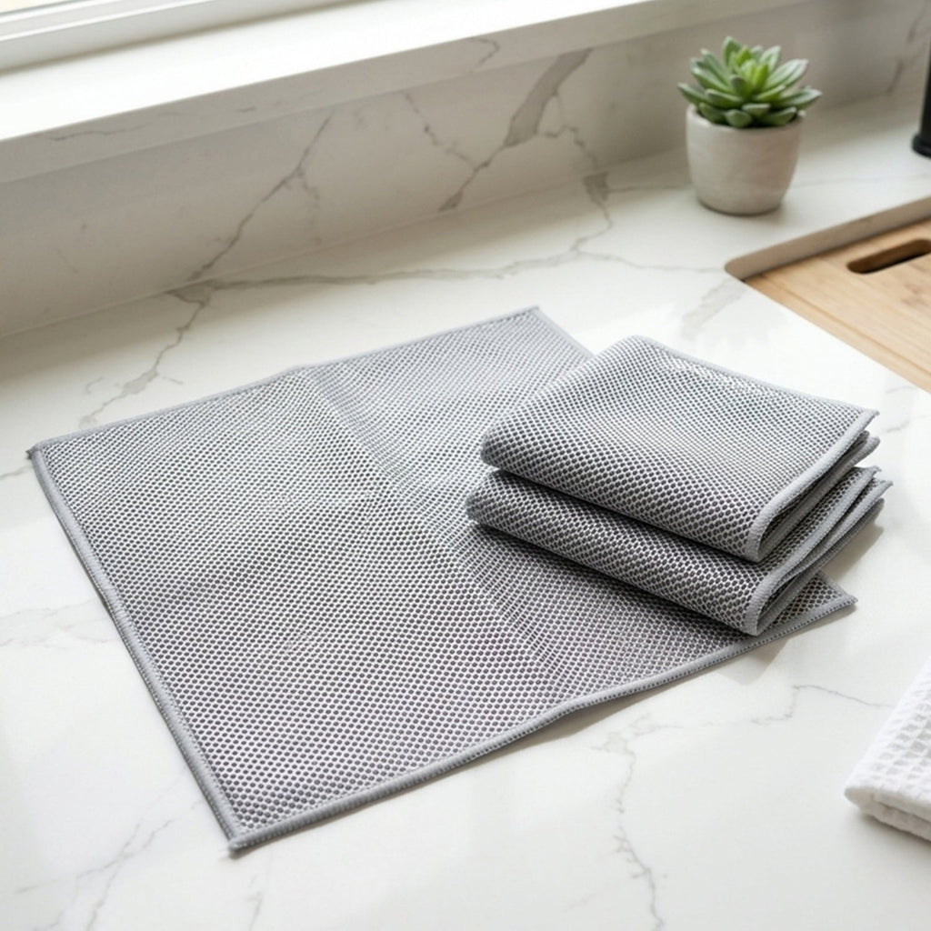 Dual Sided Microfiber Cleaning Towel For Kitchen Countertop Gas Stove (3 Pc Set)