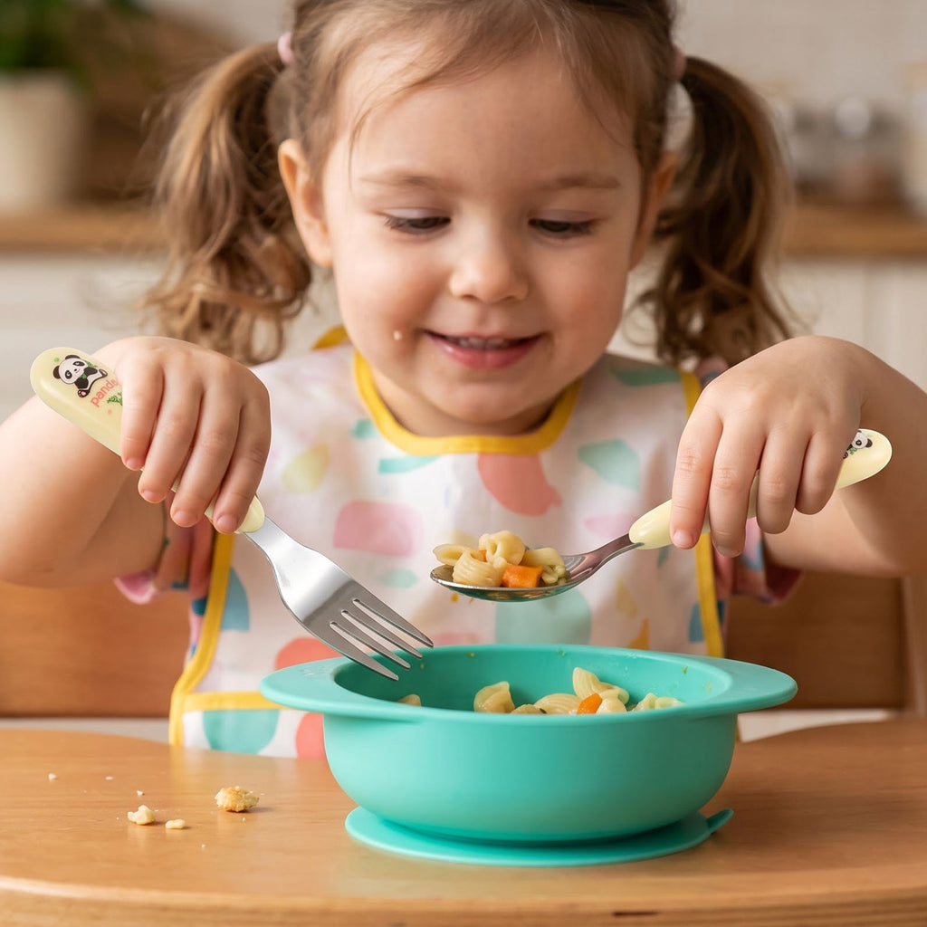 Kids Cartoon Spoon And Fork Set With Easy Grip Handles For Daily Feeding (2 Pc)