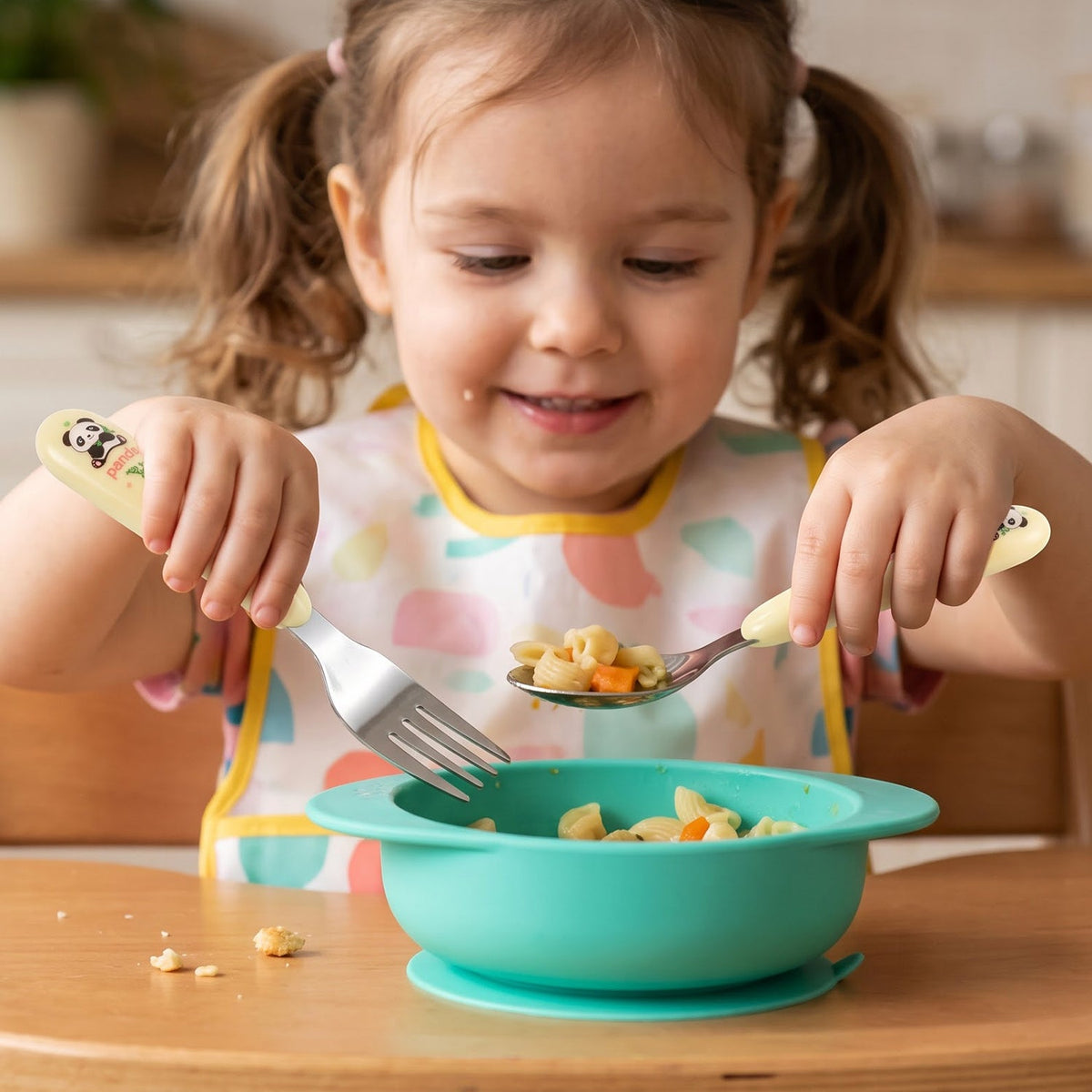 Kids Cartoon Spoon And Fork Set With Easy Grip Handles For Daily Feeding (2 Pc)