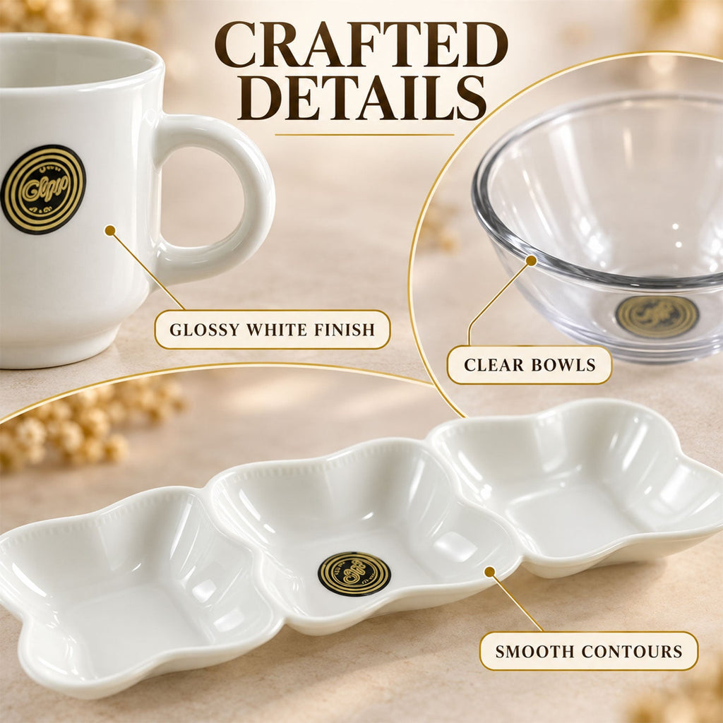 Snack Serving Gift Set With Cups Bowls And Divided Platter (7 Pc Set)