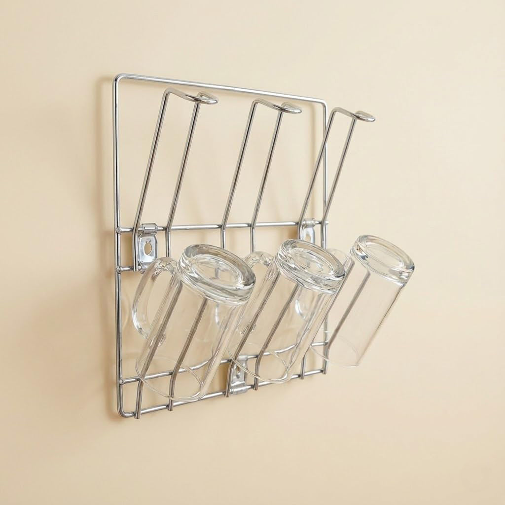 Wall-mounted Stainless-steel Cup  Mug Holder Rack (25 X 25 Cm 1 Pc)