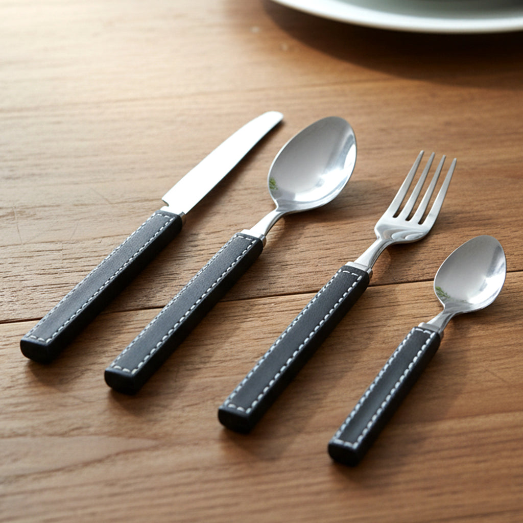 Premium Stainless Steel Kitchen Plastic Handle Cutlery Set With Tray (24 Pc Set)