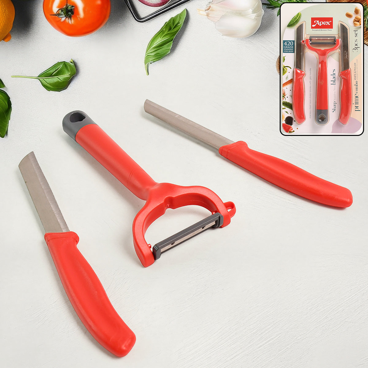 Apex 3-piece Stainless Steel Kitchen Knife And Peeler Set