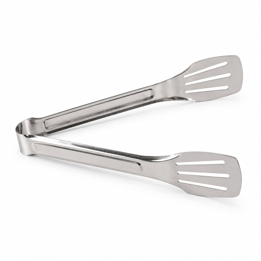 Stainless Steel Kitchen Tongs With Slotted Heads For Cooking And Serving (1 Pc)