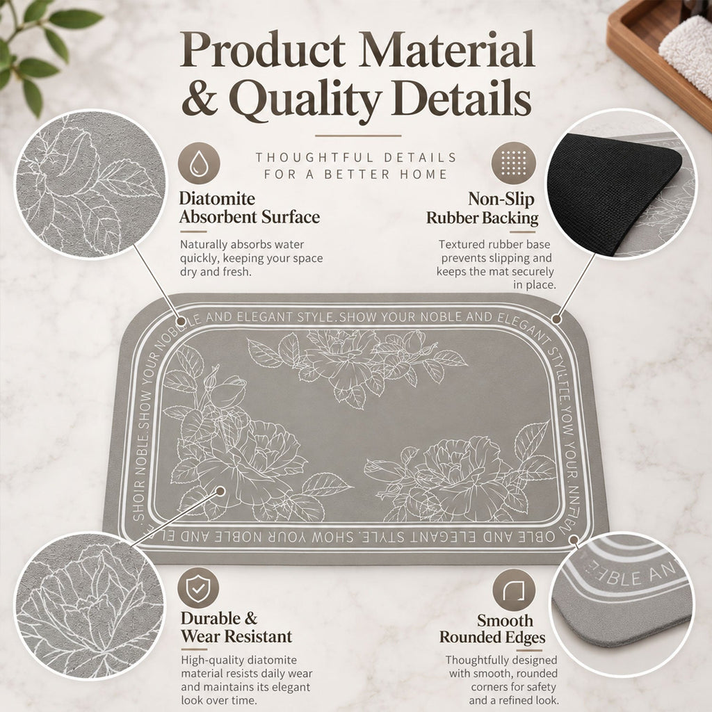 Absorbent Bathroom Mat Half Round Floral Print Quick Dry Mat (1 Pc 50x80 Cm)