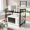 Adjustable Microwave Oven Storage Rack Metal Kitchen Shelf With Hooks (1 Pc)