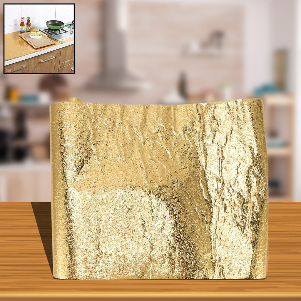Oil Proof Sticker Waterproof Self Adhesive Aluminum Foil Wallpaper (60 Cm2m  Golden  1 Pc)