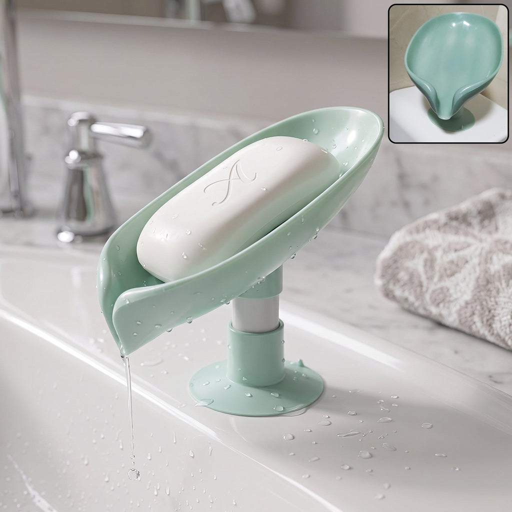 Plastic Leaf Suction Cup Soap Holder  Wall-mounted Bathroom Organizer