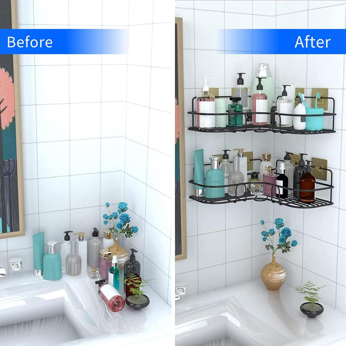 Metal Shower Shelf Shower Shelf Without Drilling (2 Pc)