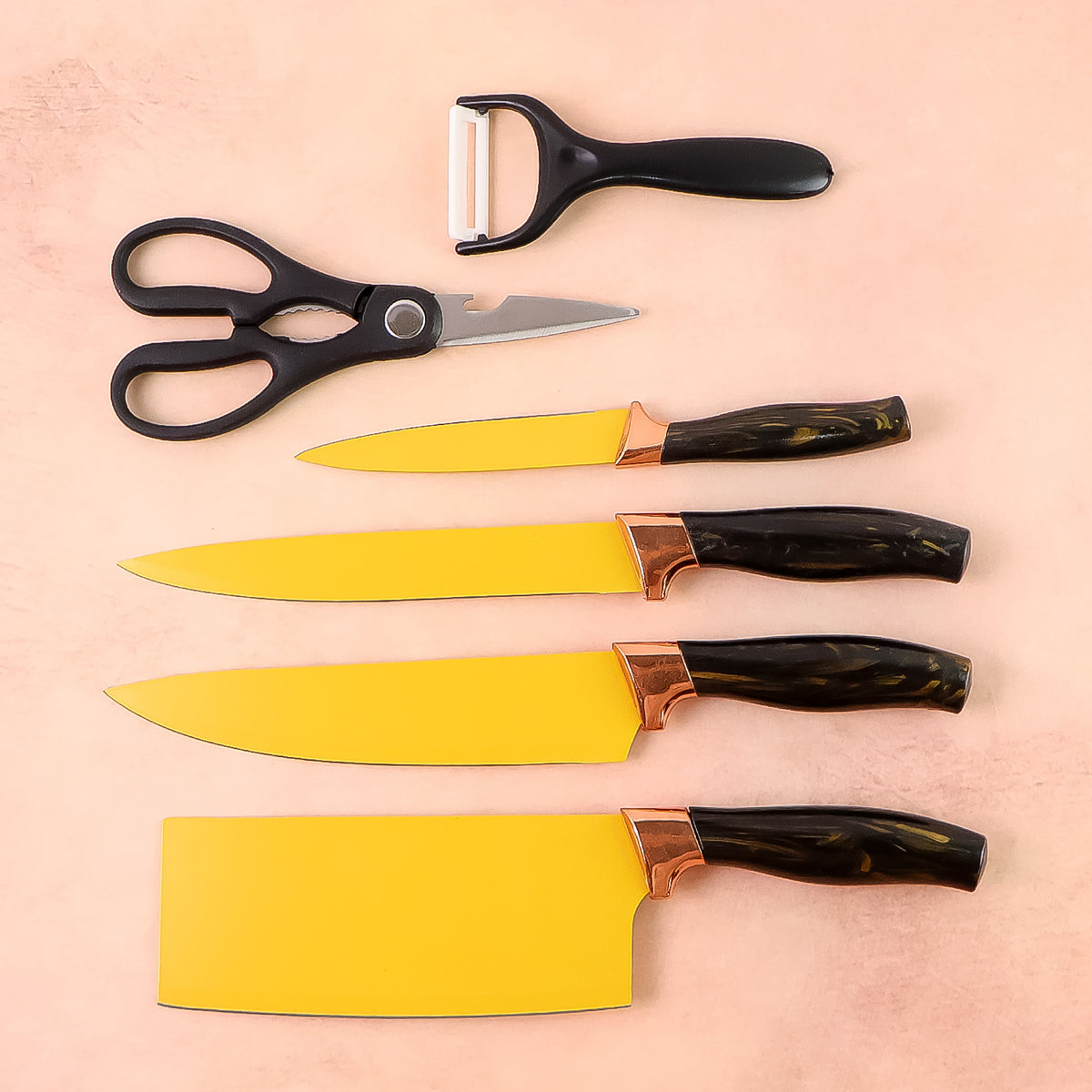 6 Pcs Professional Kitchen Knife Set With Chef Knives Cleaver Peeler  Scissors