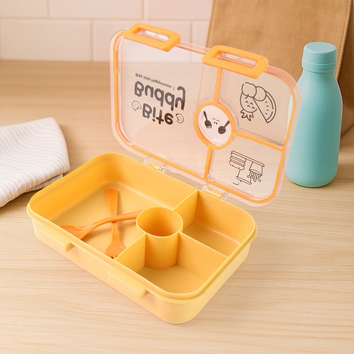 Bite Buddy 4-compartment Leak-resistant Plastic Lunch Box With Spoon  Fork