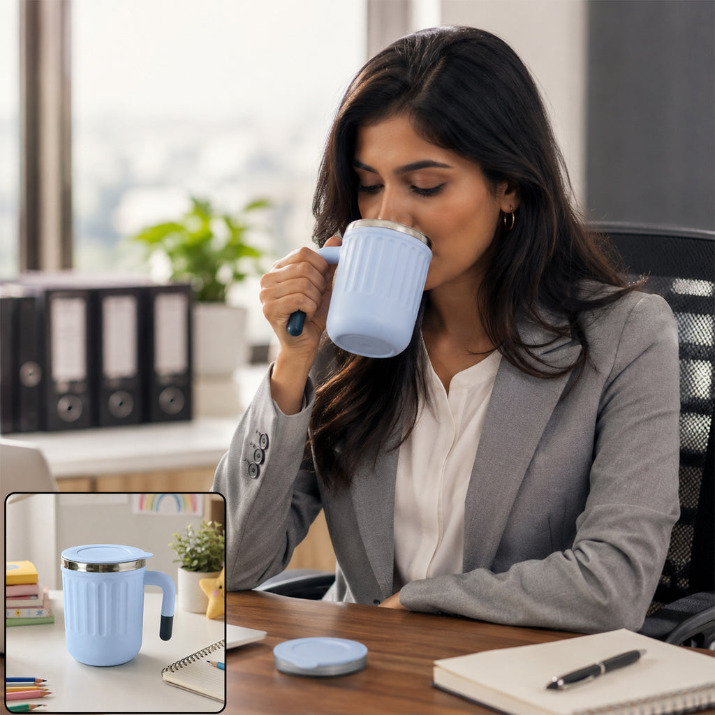 Apex Office Mug 400 Ml With Handle And Lid Steel Rim Coffee Mug (1 Pc)apex Office Mug 400 Ml With Handle And Lid Steel Rim Coffee Mug (1 Pc)
