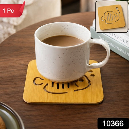 Square Wooden Coaster With Cut Out Design For Tea And Coffee (1 Pc)