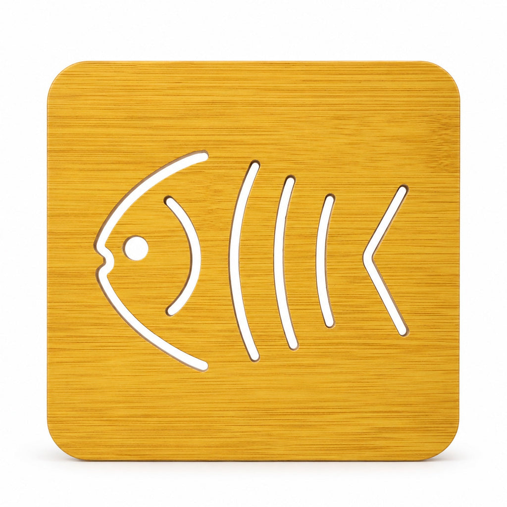 Square Wooden Fish Coaster  Heat Trivet For Table Protection