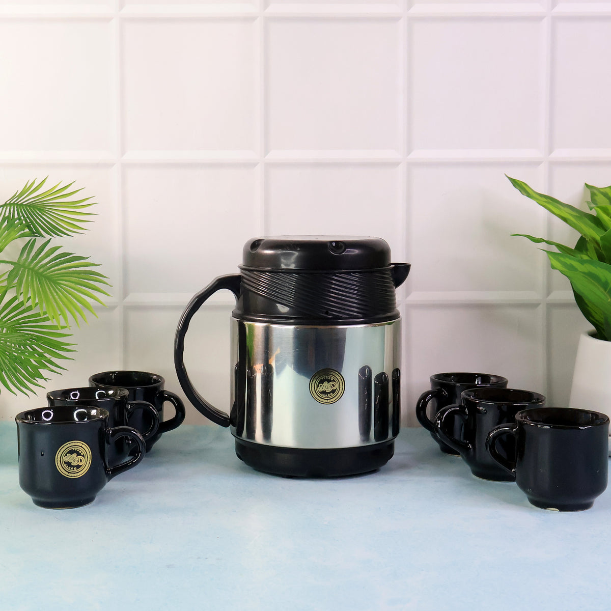 Tea And Coffee Thermos Flask And 6 Ceramic Cups (1 Set)