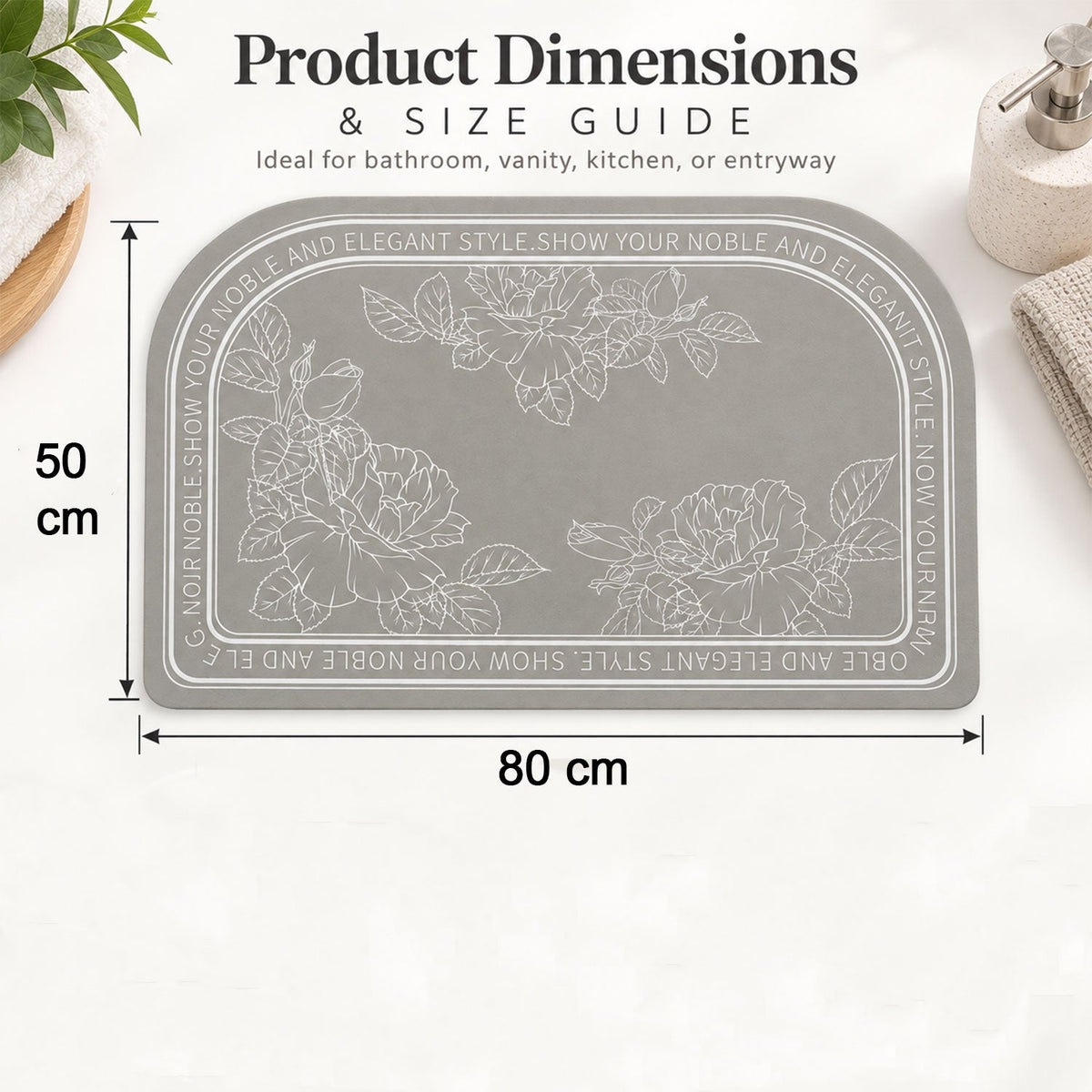 Absorbent Bathroom Mat Half Round Floral Print Quick Dry Mat (1 Pc 50x80 Cm)