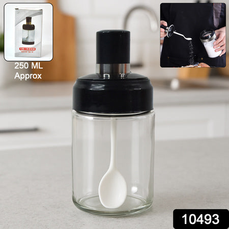 Transparent Glass Storage Jar With Built-in Spoon Approx 250ml