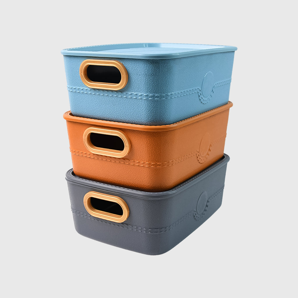 3-piece Plastic Multipurpose Storage Basket Bin Set With Handle (3 Pcs Set)