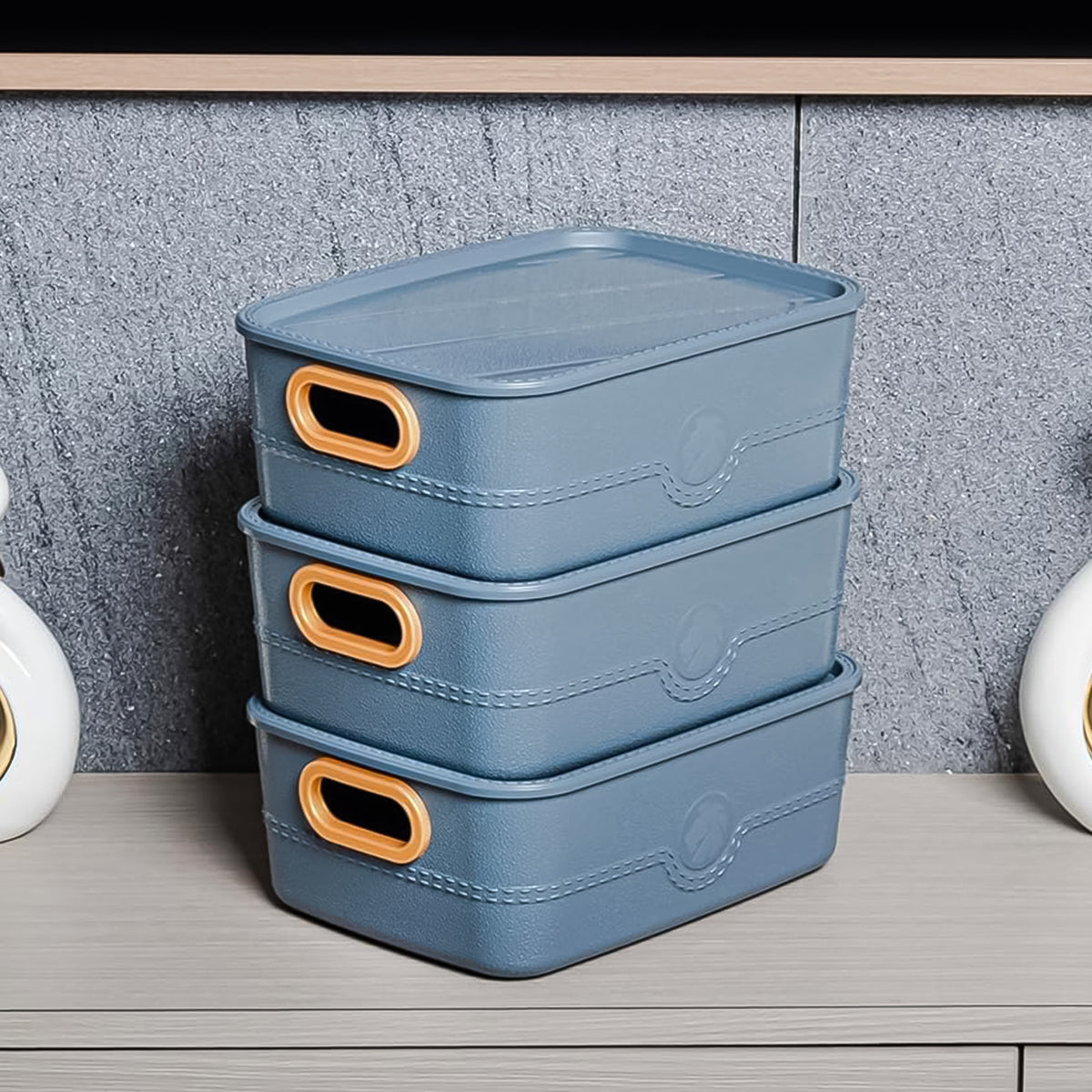 3-piece Plastic Multipurpose Storage Basket Bin Set With Handle (3 Pcs Set)
