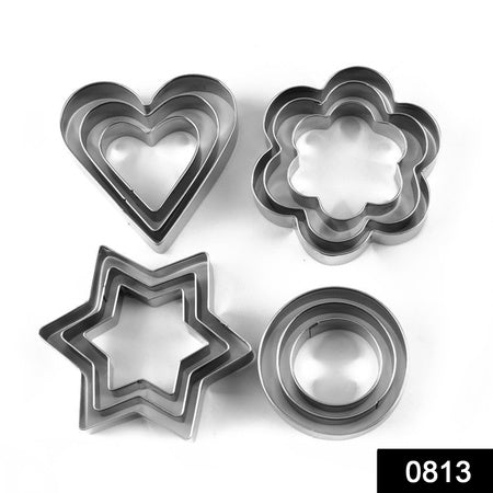 0813 Cookie Cutter Stainless Steel Cookie Cutter With Shape Heart Round Star And Flower (12 Pieces)