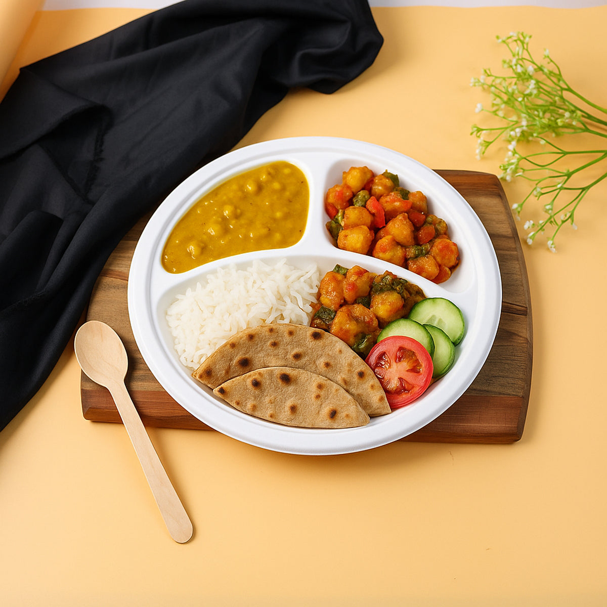 Freshee 10 Inch 3-compartment Round Compostable Bagasse Plate (10 Pc)