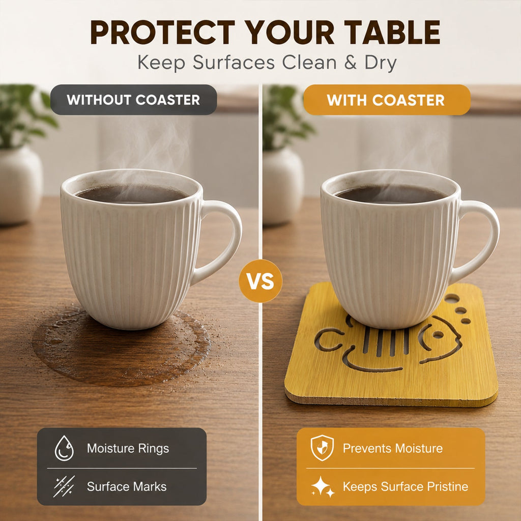 Square Wooden Coaster With Cut Out Design For Tea And Coffee (1 Pc)