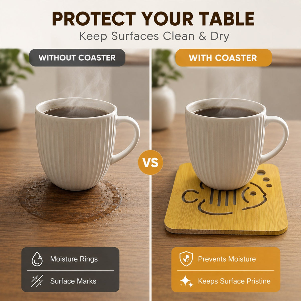 Square Wooden Coaster With Cut Out Design For Tea And Coffee (1 Pc)
