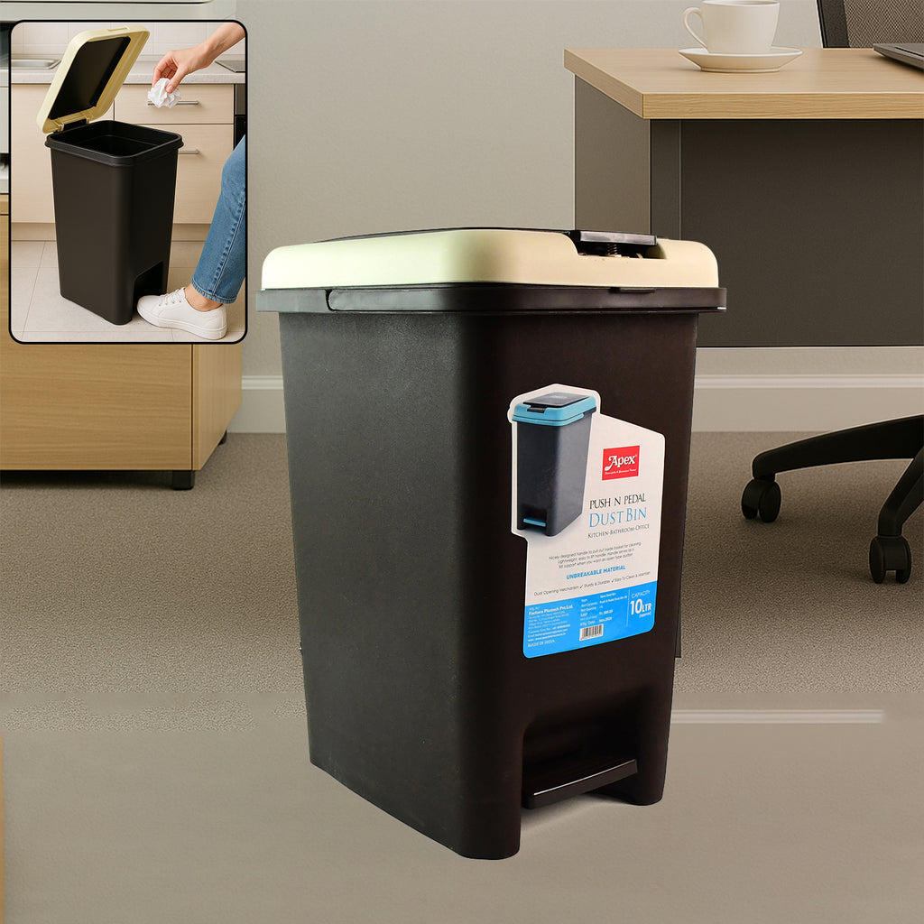 Apex Push N Pedal Plastic Dustbin 10l Capacity (1 Pc)