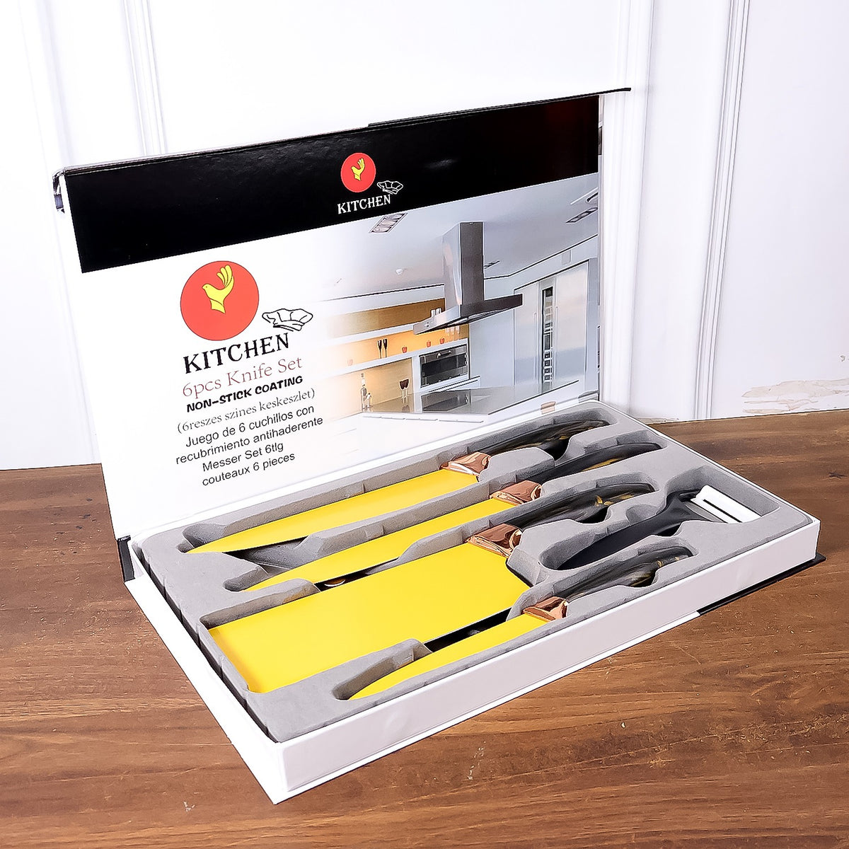 6 Pcs Professional Kitchen Knife Set With Chef Knives Cleaver Peeler  Scissors