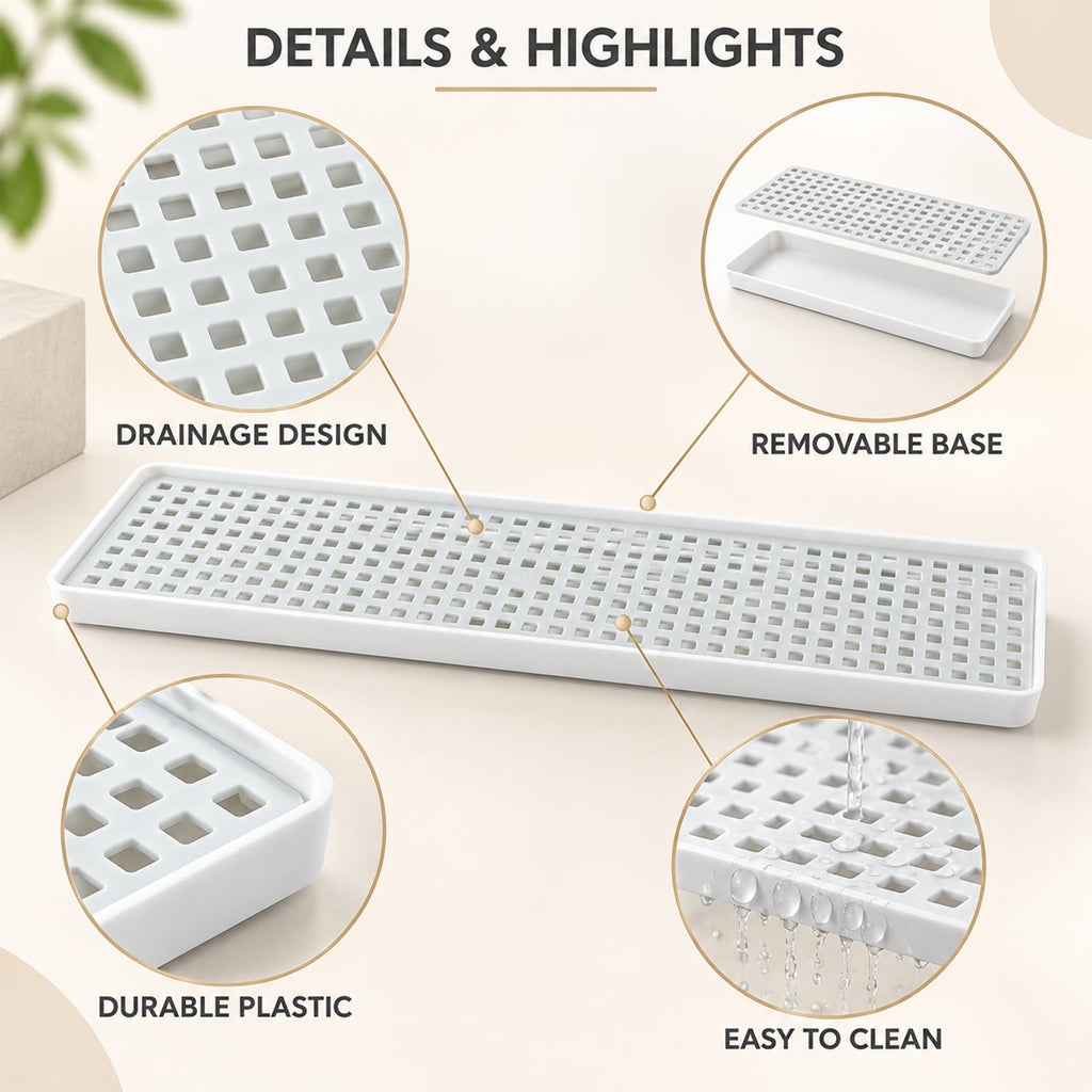 Removable Plastic Drain Rack Tray For Kitchen Sink And Bathroom Counter