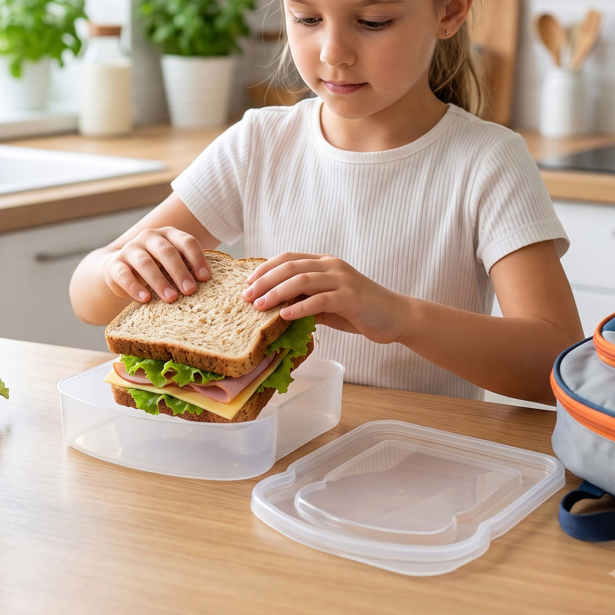 Portable Plastic Sandwich Lunch Box With Secure Lid For School And Travel (1 Pc)