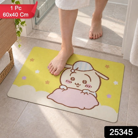 Absorbent Bathroom Mat Cute Cartoon Bunny Print Quick Dry Mat (1 Pc 60x40 Cm)