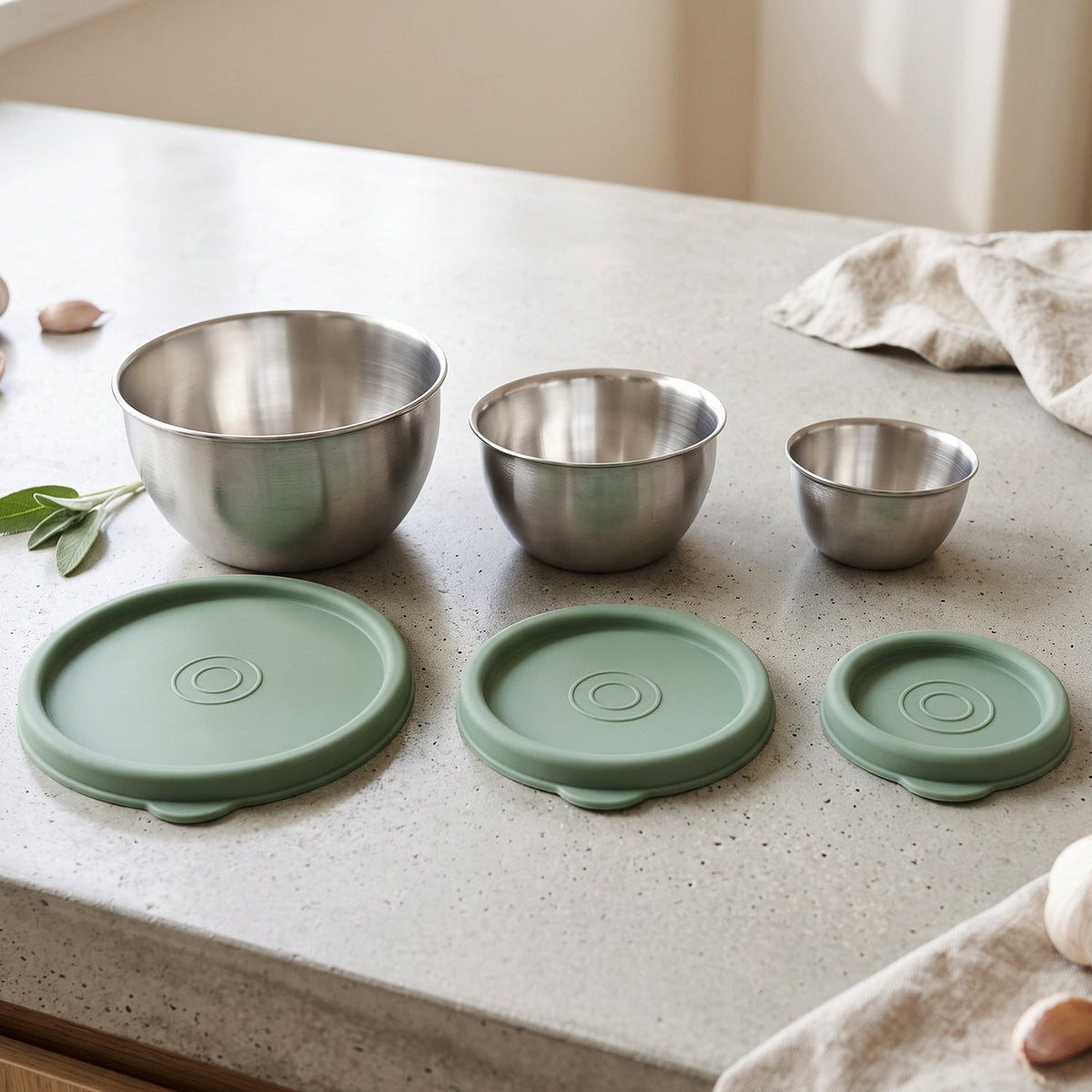 Apex Miny Steel Container Set Mixing Bowls With Lids For Kitchen (3 Pc Set)