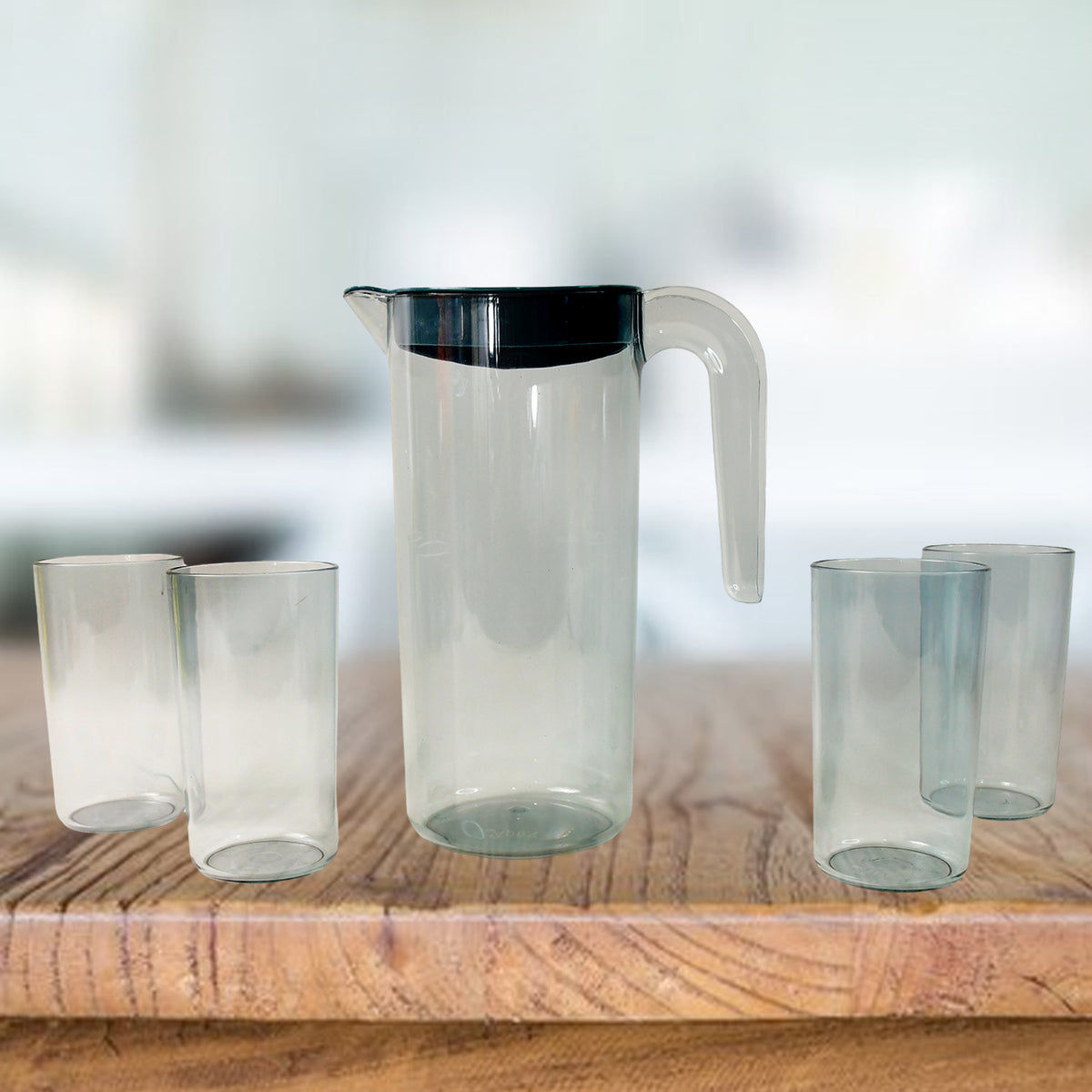 Apex Crystal Premium Jug With Lid  4 Pcs Glass (1500 Ml  300 Ml Approx  5 Pcs Set)