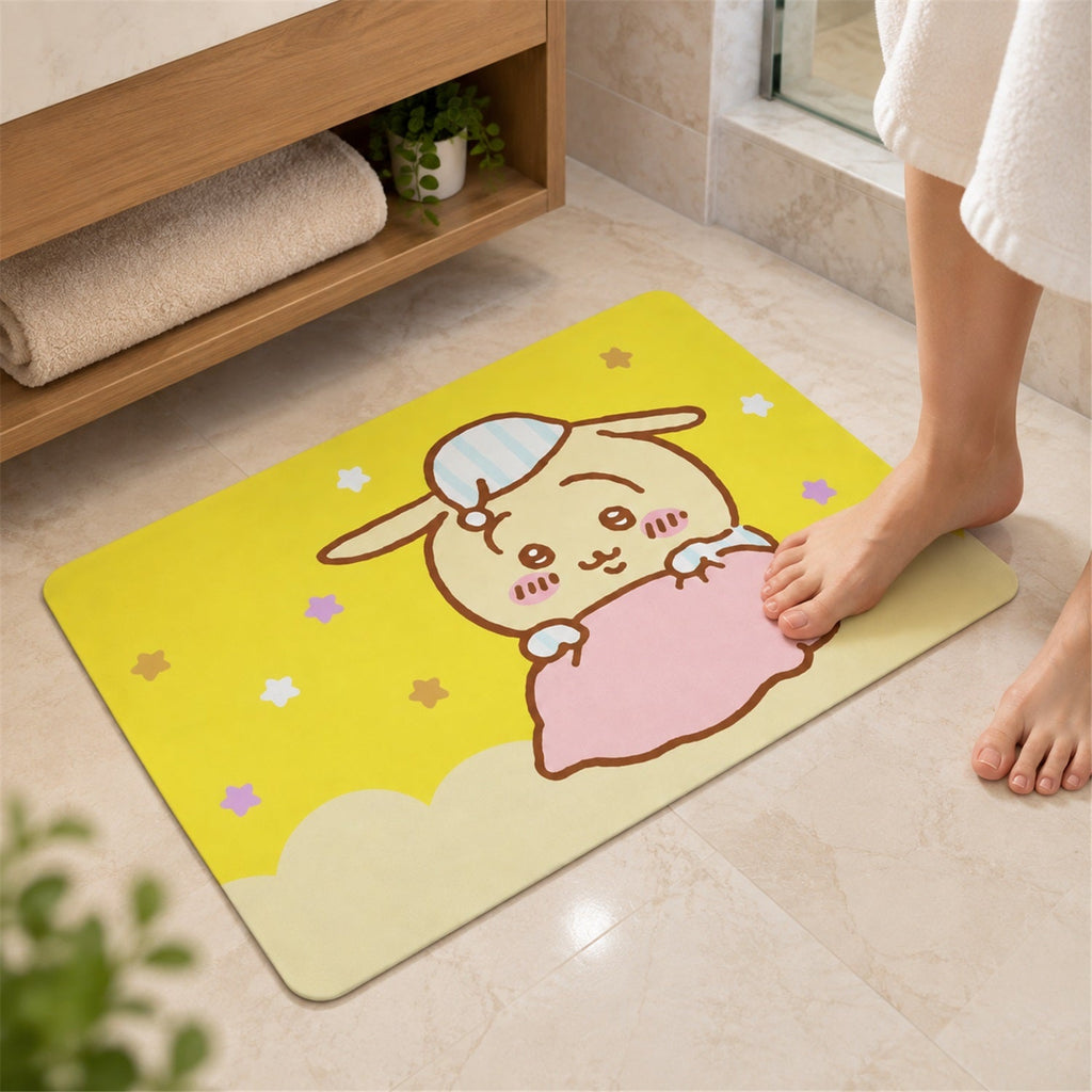 Absorbent Bathroom Mat Cute Cartoon Bunny Print Quick Dry Mat (1 Pc 60x40 Cm)