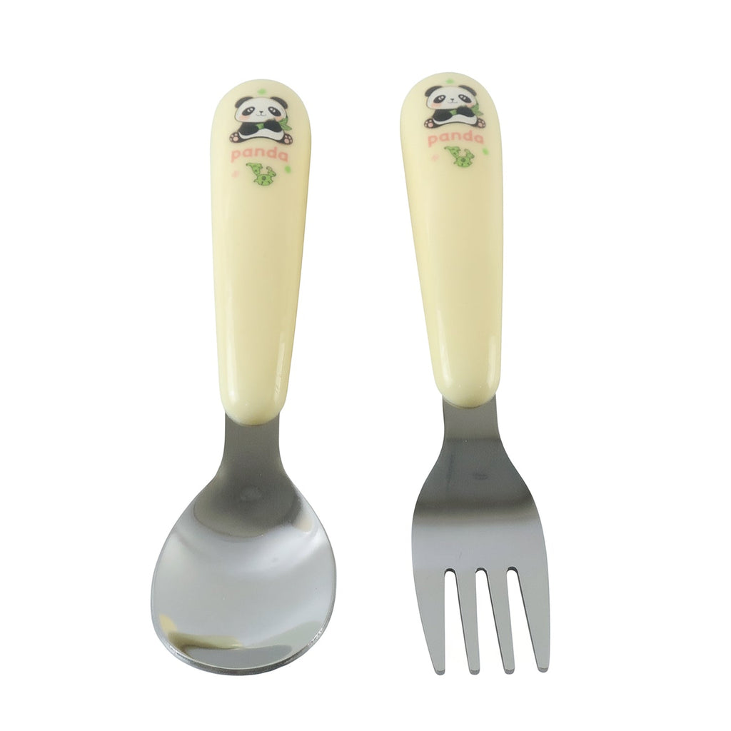 Kids Cartoon Spoon And Fork Set With Easy Grip Handles For Daily Feeding (2 Pc)