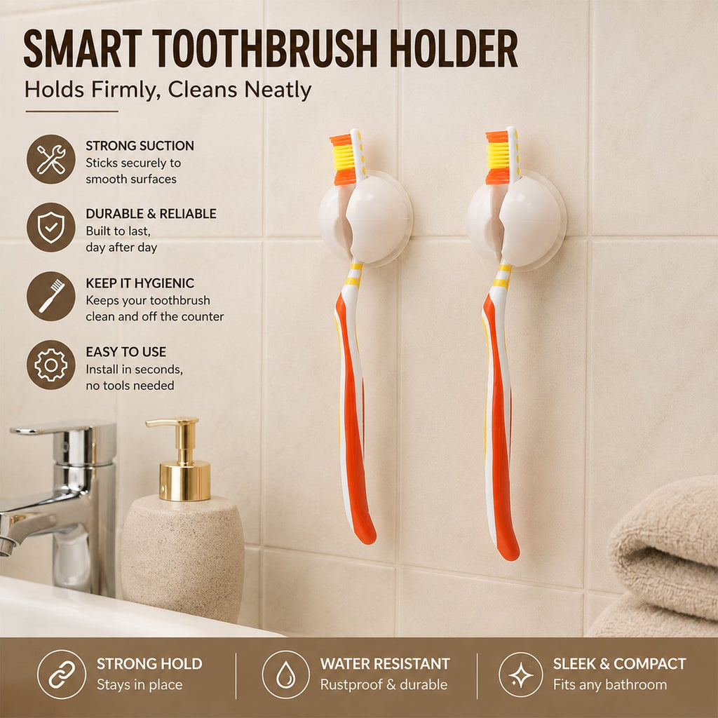 Wall Mounted Toothbrush Holder Clip For Bathroom Wash Basin And Home Use (1 Pc)