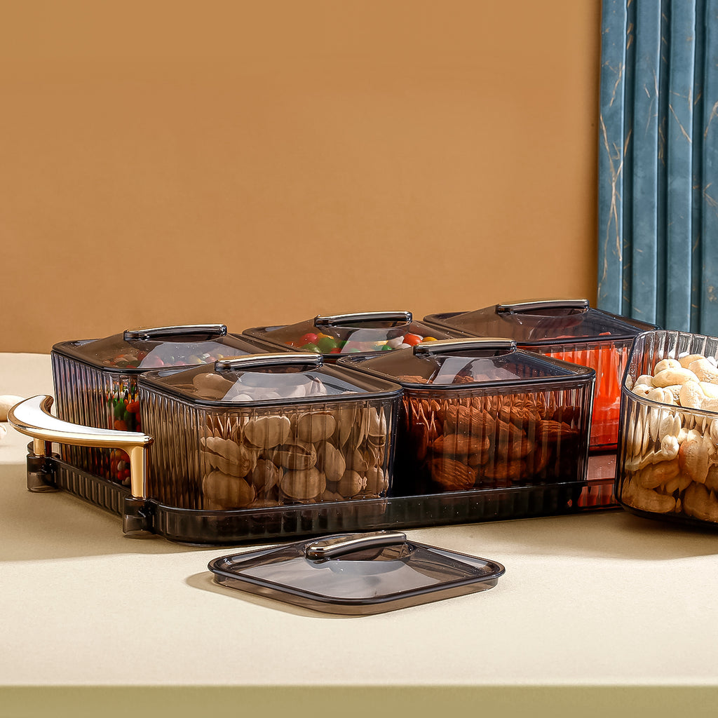 Liger Multipurpose Transparent Spice Jar Set With Tray And Lids 400ml Approx (6 Pc)