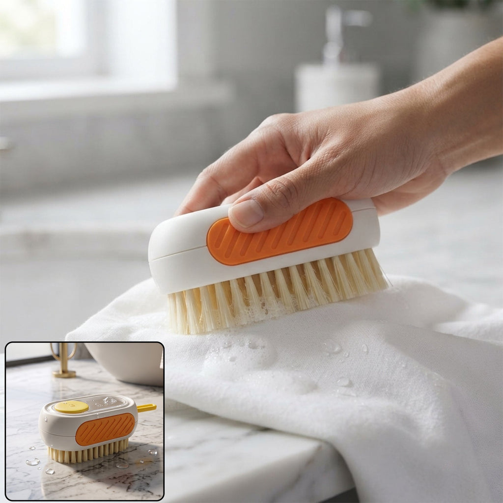 Plastic Cleaning Brush With Soap Dispenser Rubber Grip And Dense Bristles (1 Pc)