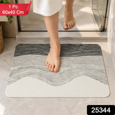 Absorbent Bathroom Mat Abstract Wave Line Print Quick Dry Mat (1 Pc 60x40 Cm)