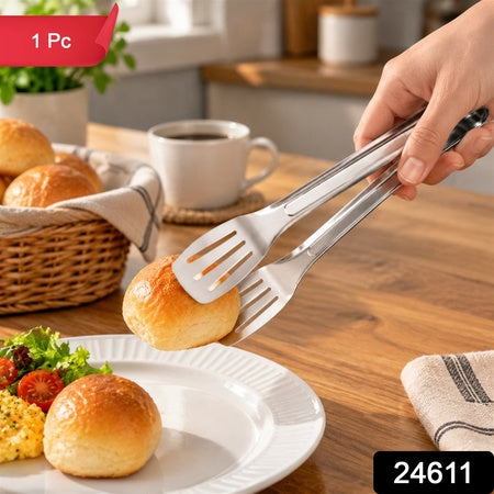 Stainless Steel Kitchen Tongs With Slotted Heads For Cooking And Serving (1 Pc)