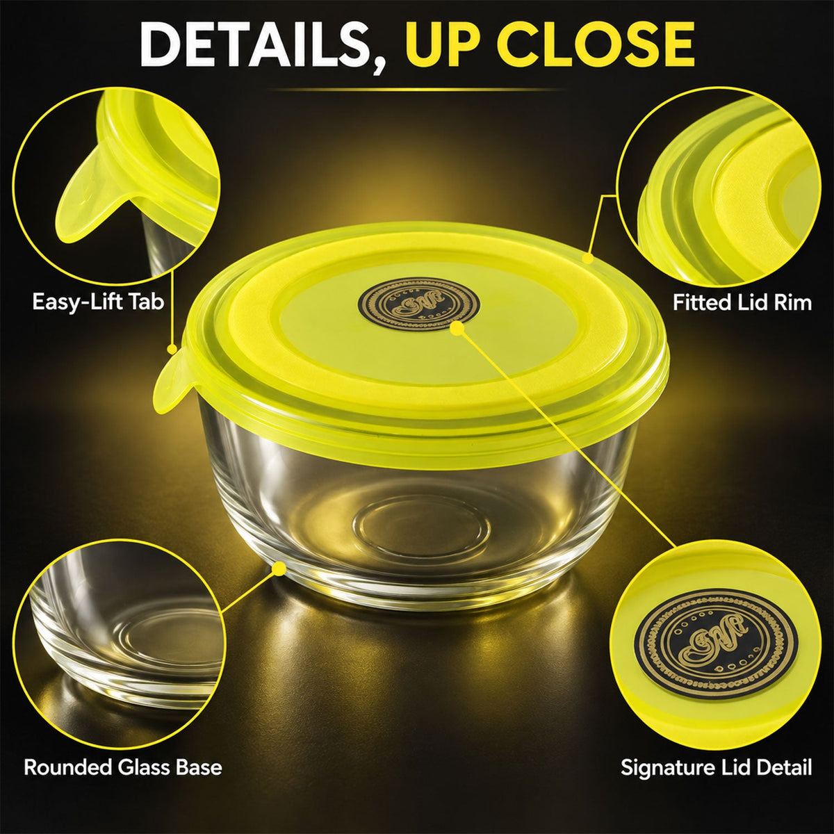 Glass Bowl Set With Plastic Lids And Serving Tray For Snacks And Nuts (5 Pc Set)