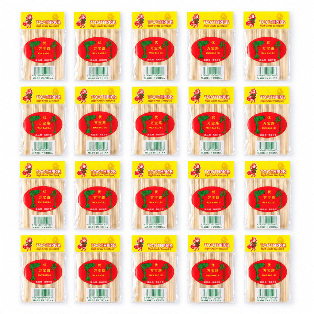 Double-pointed Wooden Toothpicks Set (20 Packets 1000 Pcs 6.5 Cm)