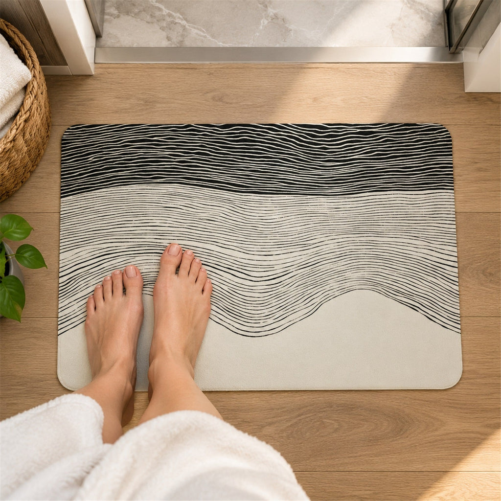 Absorbent Bathroom Mat Abstract Wave Line Print Quick Dry Mat (1 Pc 60x40 Cm)