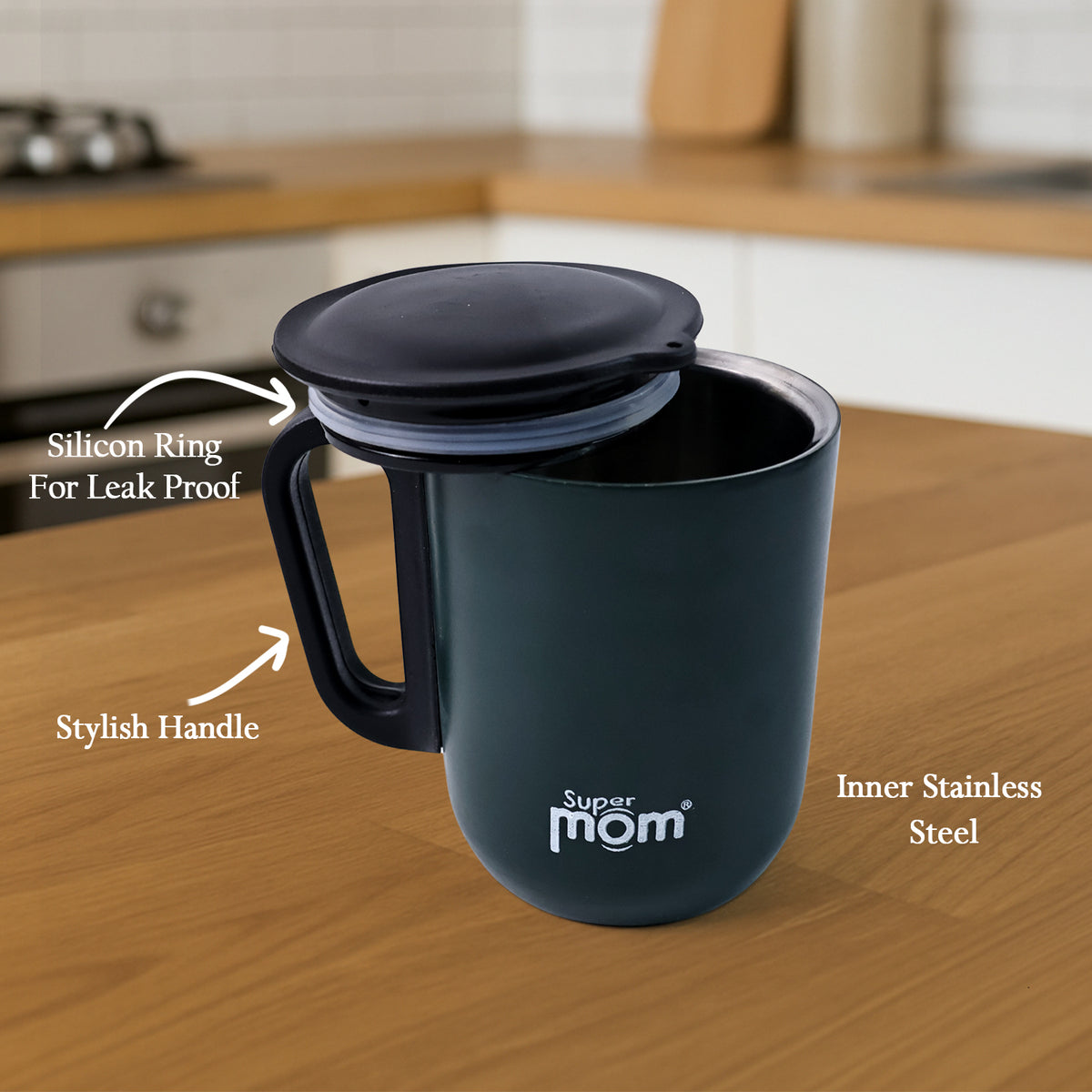 Supermom Metallic Stainless Steel Insulated Mug With Lid Approx 300ml (1 Pc)