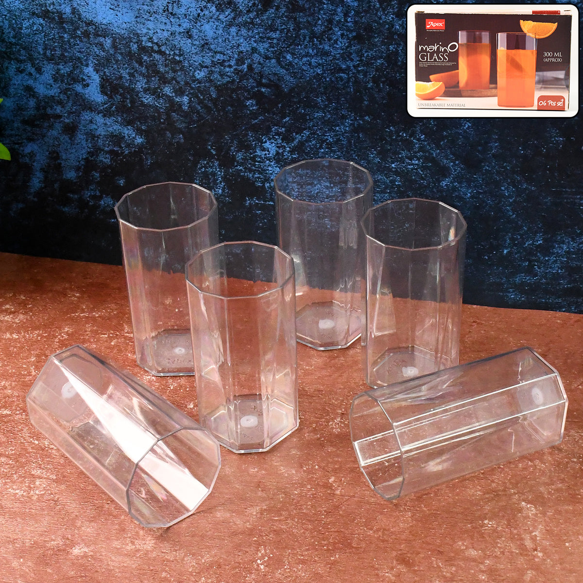 Apex Merino N Glass Unbreakable Plastic Drinking Glass Set (6pc300ml) Approx