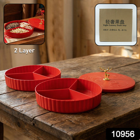 2 Layer Multipurpose Decorative Dry Fruit And Snack Serving Tray (1 Pc)