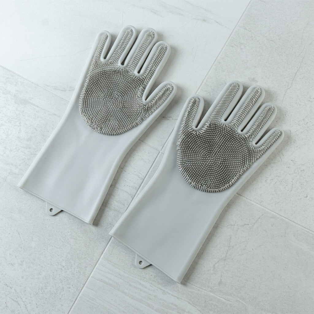 Reusable Silicone Cleaning Gloves With Scrubbing Bristles For Kitchen (1 Pair)