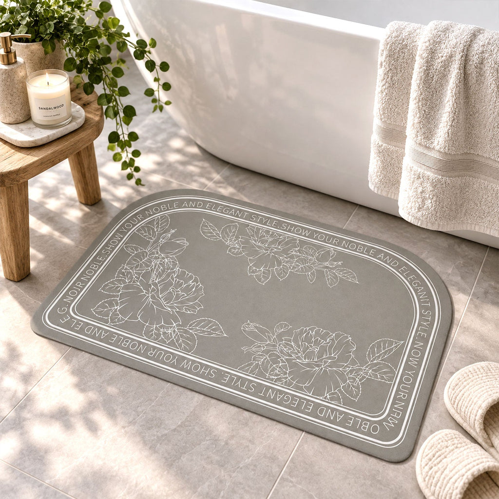 Absorbent Bathroom Mat Half Round Floral Print Quick Dry Mat (1 Pc 50x80 Cm)