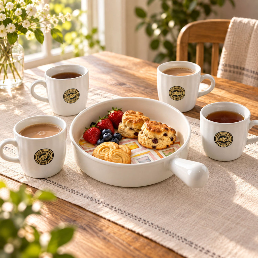 Ceramic Cup And Platter Set For Tea Coffee And Snack Serving At Home (5 Pc Set)